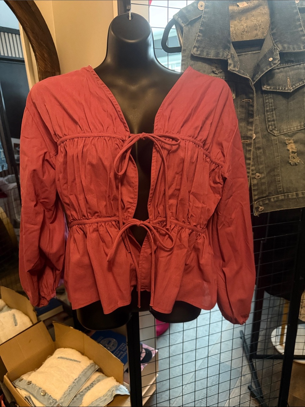 Women’s Tie-Front Peasant Blouse - Rose